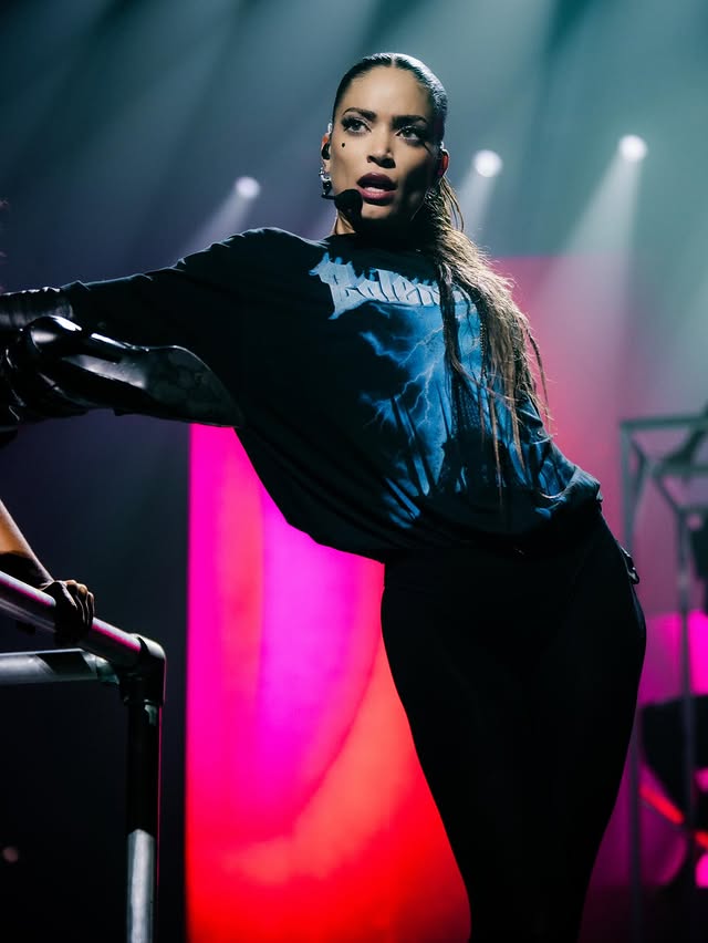 Instagram post by @covagiulia for Balenciaga. Caption reads: @elodie in custom @balenciaga by @pppiccioli 🖤🗡️....