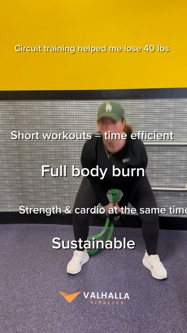 Instagram post by @cunningham_gram for Valhalla Vitality. Caption reads: Circuit training has been a game changer for my....