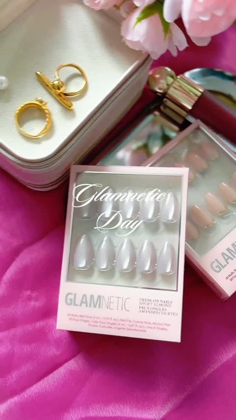 Instagram post by @salliugc for Glamnetic. Caption reads: [...] look — without the salon price tag.....