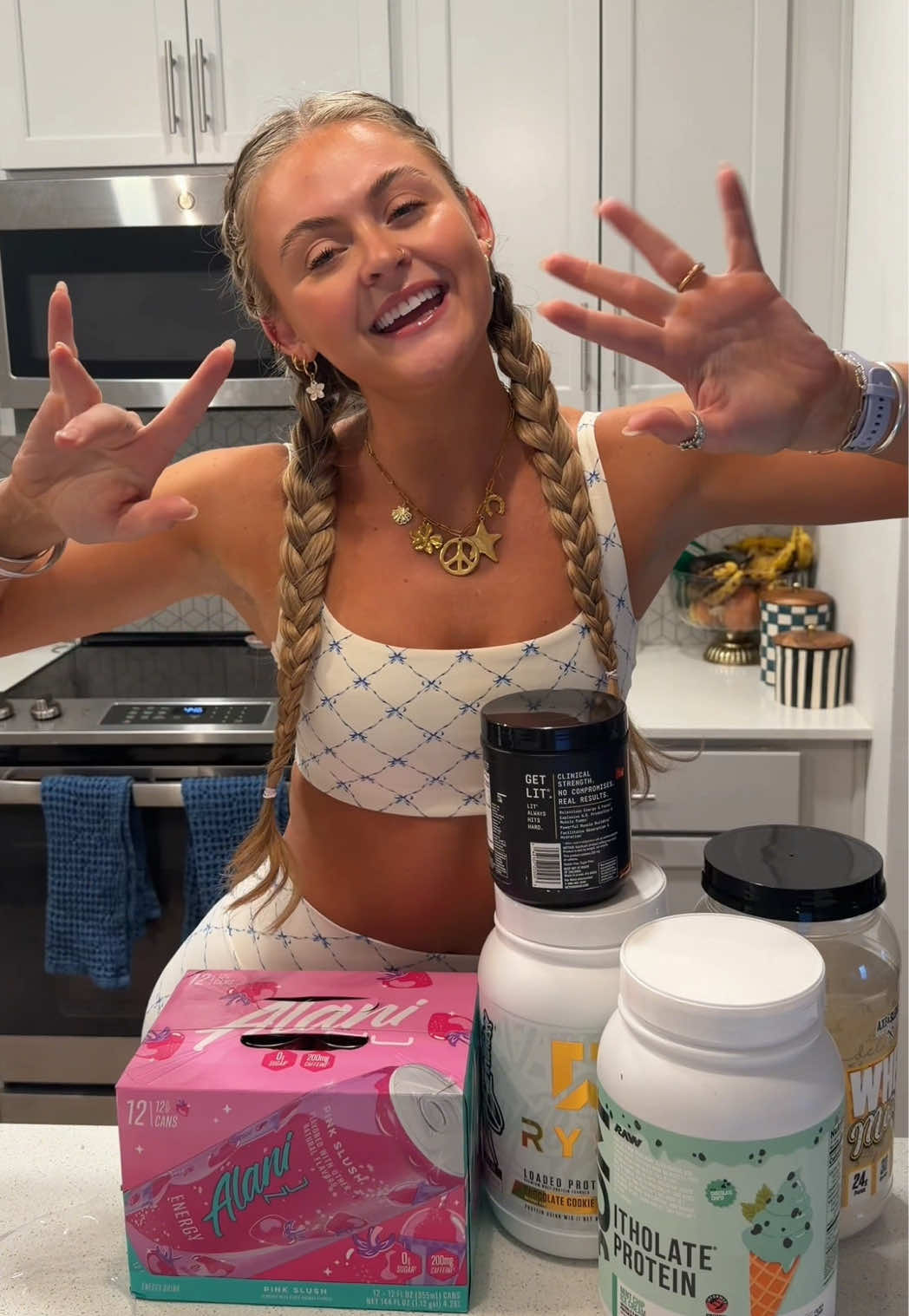 TikTok post by @rainbowsunshineandclover for GNC. Caption reads: supplement haulllll time 👟🎧✨🏃‍♀️ let’s go....