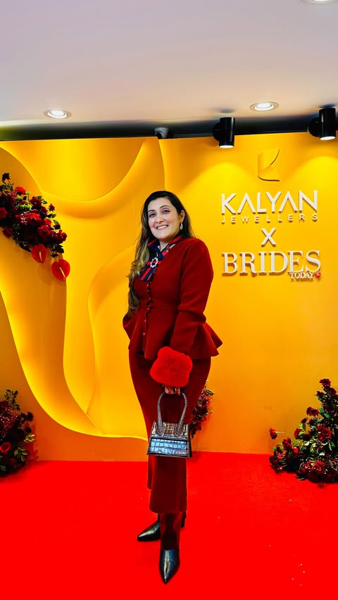 Instagram post by @pankhuripandhiofficial for Kalyan Jewellers. Caption reads: [...] event with @bridestodayin of....