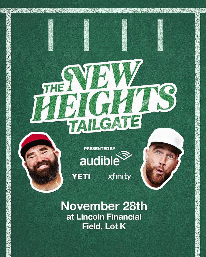 Instagram post by @newheightshow for Wondery. Caption reads: NEW NEWS: THE NEW HEIGHTS TAILGATE IS COMING TO....