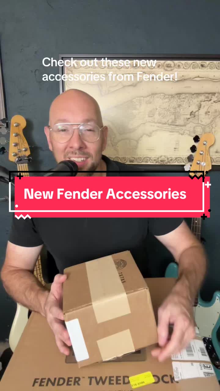 TikTok post by @nickmobassman for Fender. Caption reads: [...] these new accessories from @Fender. Click....