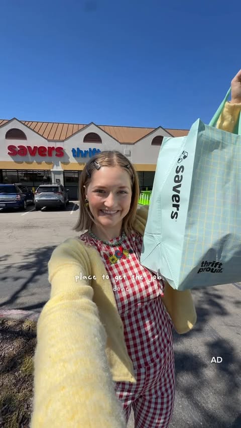 Instagram post by @kenziritotheburrito for Savers. Caption reads: [...] routine, Earth Month has your back!....