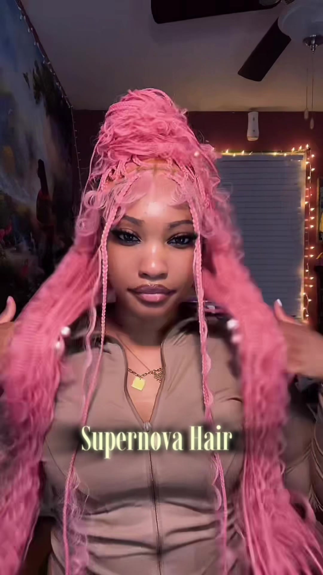 TikTok post by @missaleah06 for Supernova Hair. Caption reads: @Supernova Hair Store PINK BRAIDED WIG FOR THE....