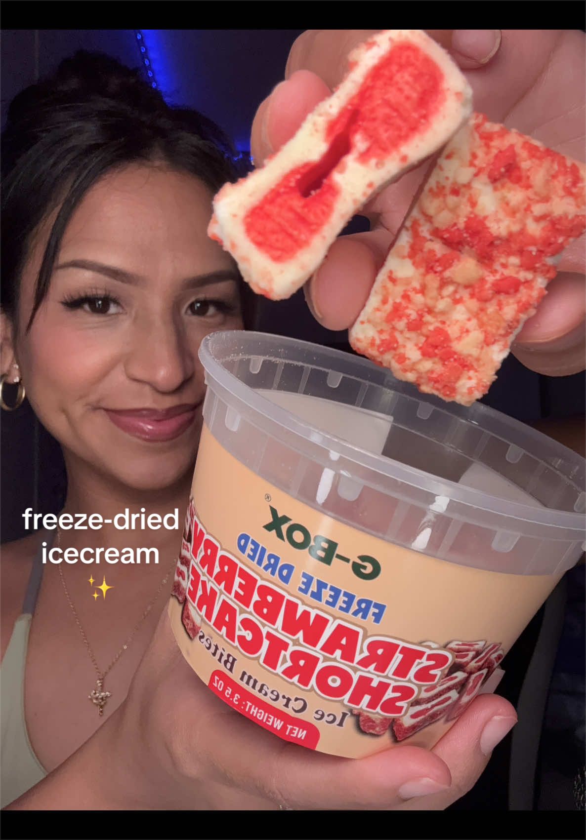 TikTok post by @ariel_yummy for G-Box Freeze Dried Candy. Caption reads: [...] but make it CRUNCHY 😩 @G-Box Freeze Dried....