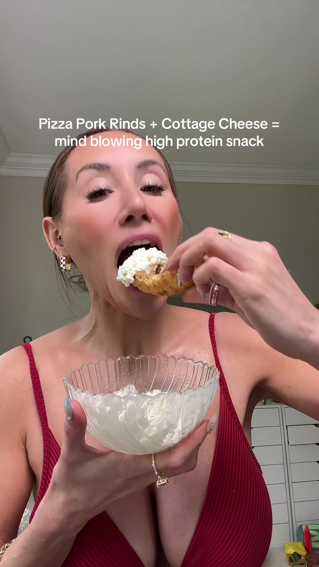 TikTok post by @itsalexischristine for Pork King Good. Caption reads: pork rinds never tasted so good #porkrinds....