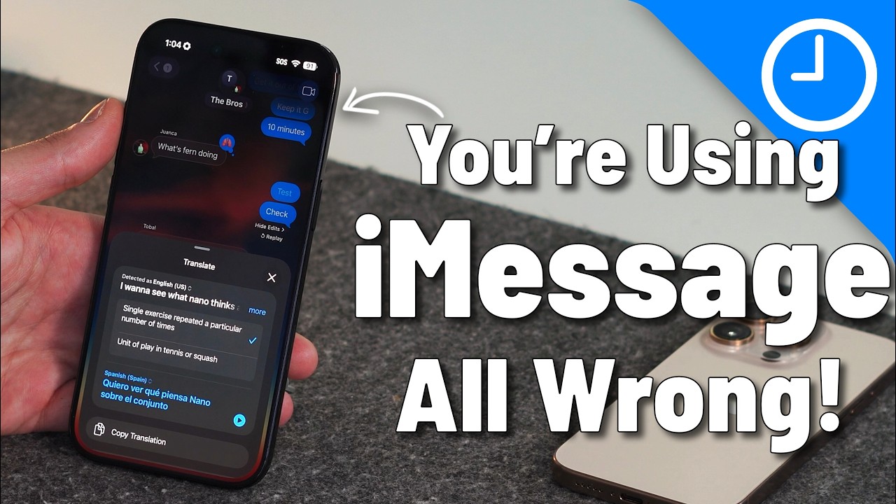 YouTube post by @9to5Mac for KUXIU. Caption reads: I Didn’t Realize iMessage Could Do All This… Until....