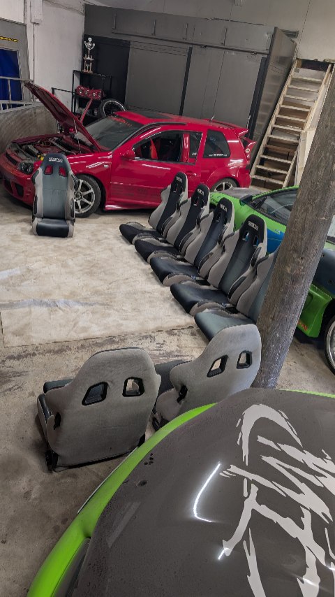 Instagram post by @streetculturejdm for Sparco. Caption reads: When you fall in love with old Sparco seats 😂 Fun....