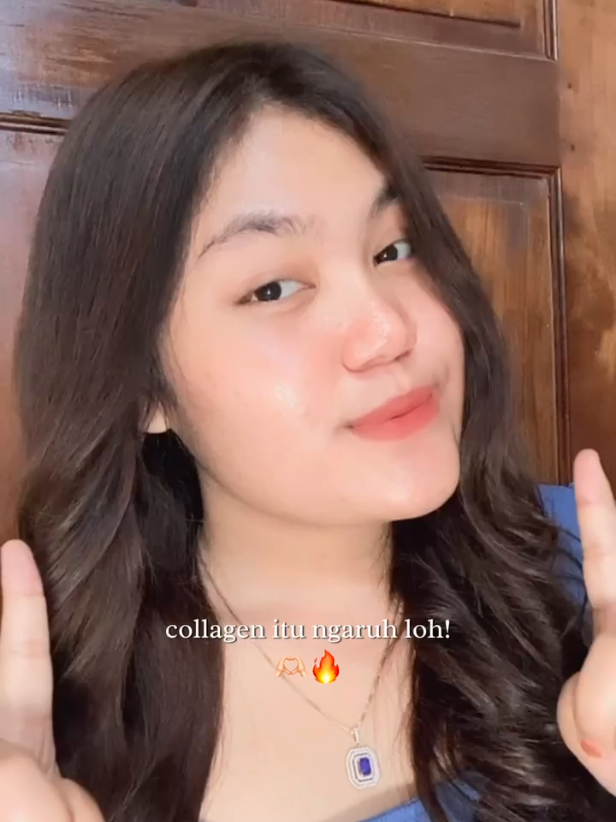 TikTok post by @novyypuspita for Newlab. Caption reads: sini maju lo semua yg bilang collagen nggak....