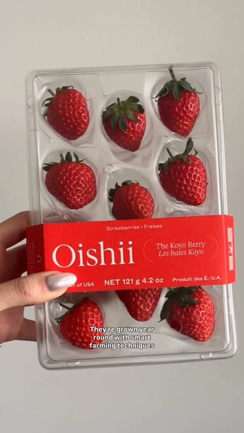 Instagram post by @whatoliviate for Oishii. Caption reads: I tried the viral, premium @oishii.berry and it....