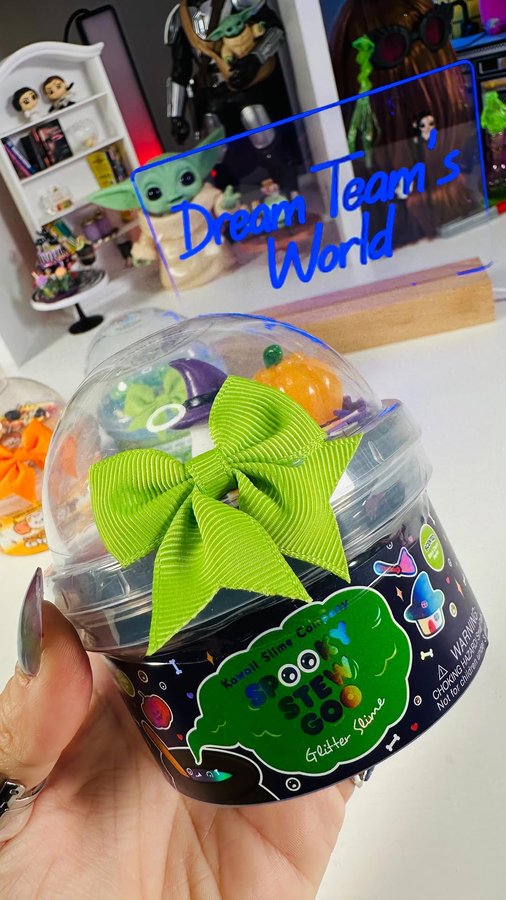 Instagram post by @dreamteamsworld for Kawaii Slime Company. Caption reads: Spooky Stew Goo Slime #slime #asmr #gifted....