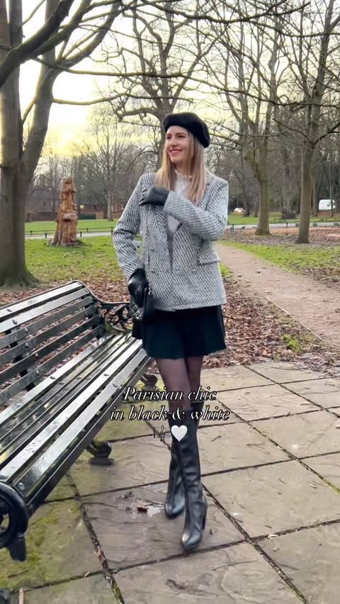 Instagram post by an influencer for Allegra K. Caption reads: [...] 🎼🤍 Black & white blazer by....