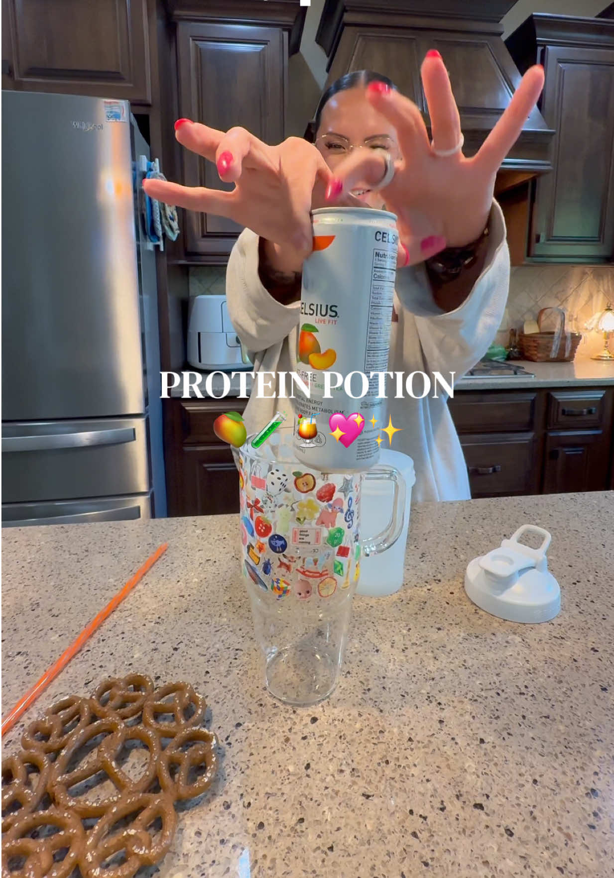 TikTok post by @jenna_bariatricbestie for Clean Simple Eats. Caption reads: [...] caffeinated and protein-ated 😉🍹✨ @Clean....