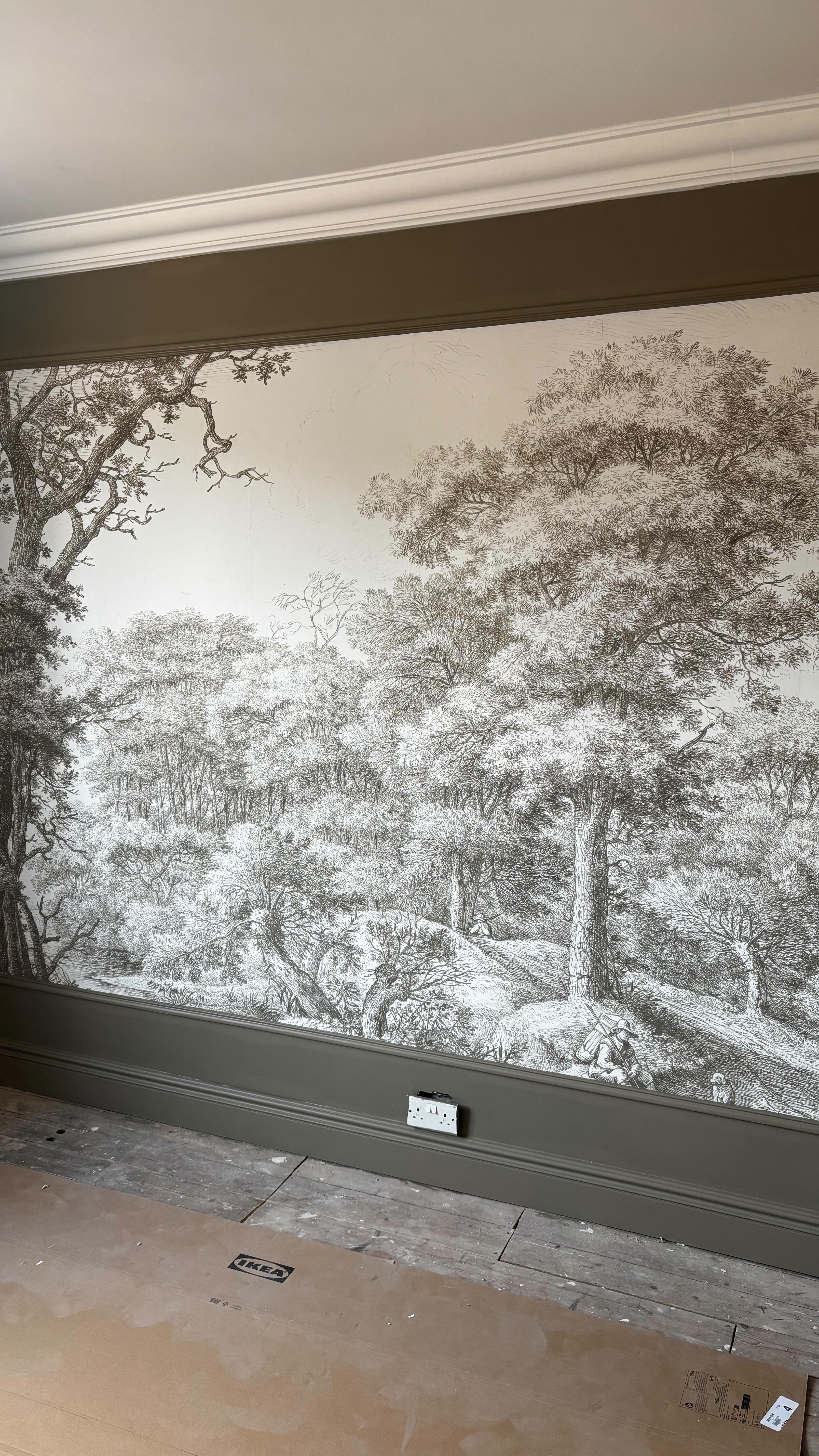 Instagram post by @architectandi for WallpaperMural.com. Caption reads: [...] excited to put this wallpaper from....