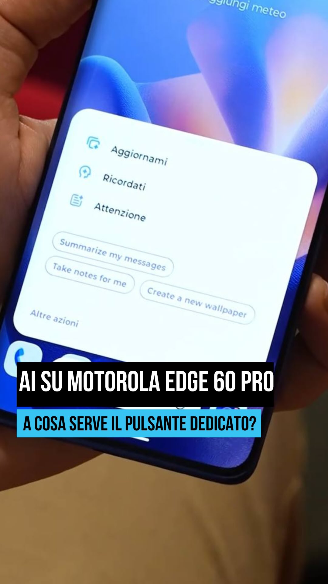 Instagram post by @hdblog_it for Motorola. Caption reads: A cosa serve un pulsante dedicato all’AI su....