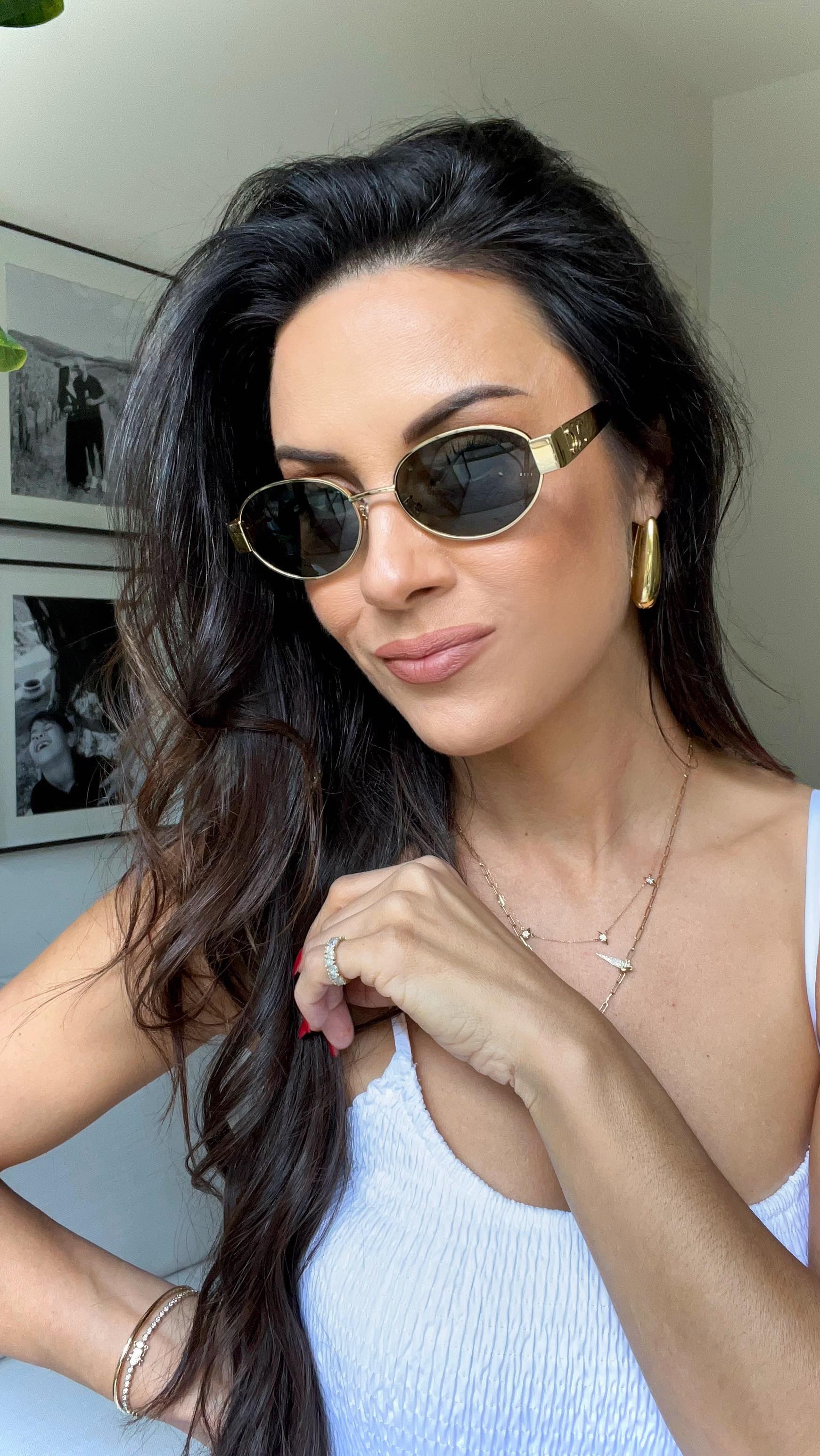 Instagram post by @andeelayne for Bloomingdales. Caption reads: My most worn sunnies for Spring👌🏻. I tend to go....