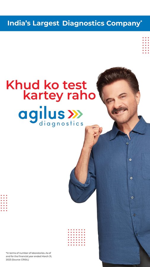 Instagram post by @anilskapoor for Agilus Diagnostics. Caption reads: [...] And for my health tests, I trust Agilus....