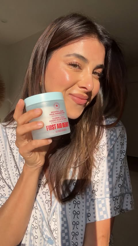 Instagram post by @daniellamonet for First Aid Beauty. Caption reads: [...] 🤭 A makeup artist introduced me to....