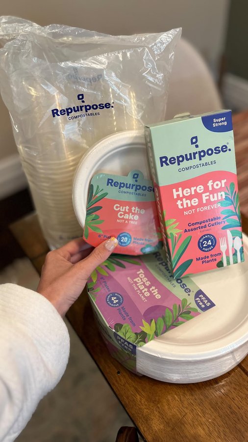 Instagram post by @justinesmorris for Repurpose. Caption reads: [...] people and my favorite tableware, @repurpose....