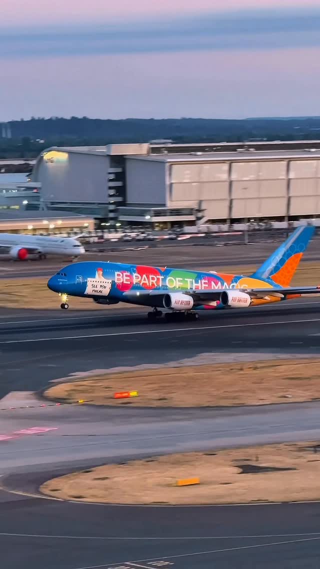 Instagram post by @elemer.aviation for Emirates. Caption reads: The Mighty A380 departs London Heathrow....