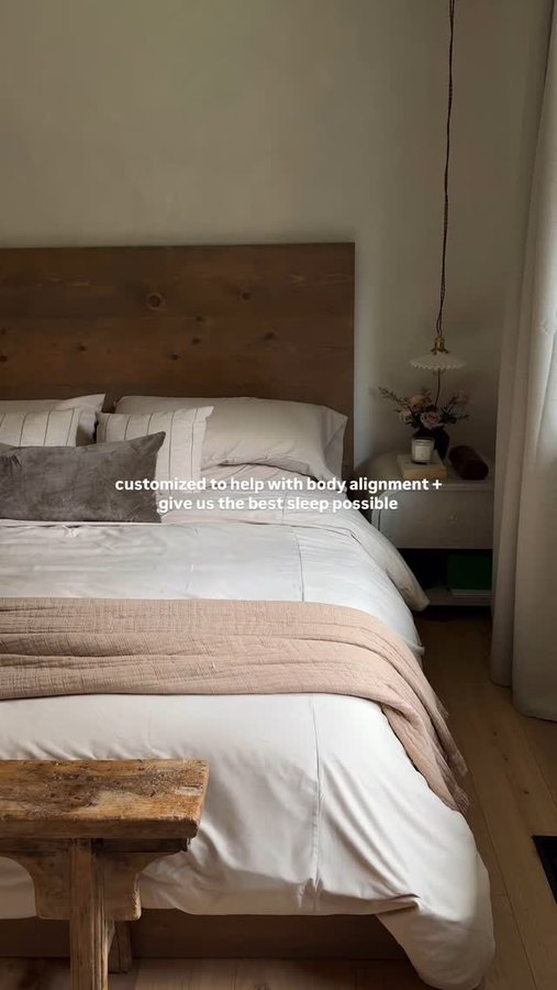 Instagram post by @tessalindsaygarcia for Coop Sleep Goods. Caption reads: Slowly but surely making our home an oasis ☁️....