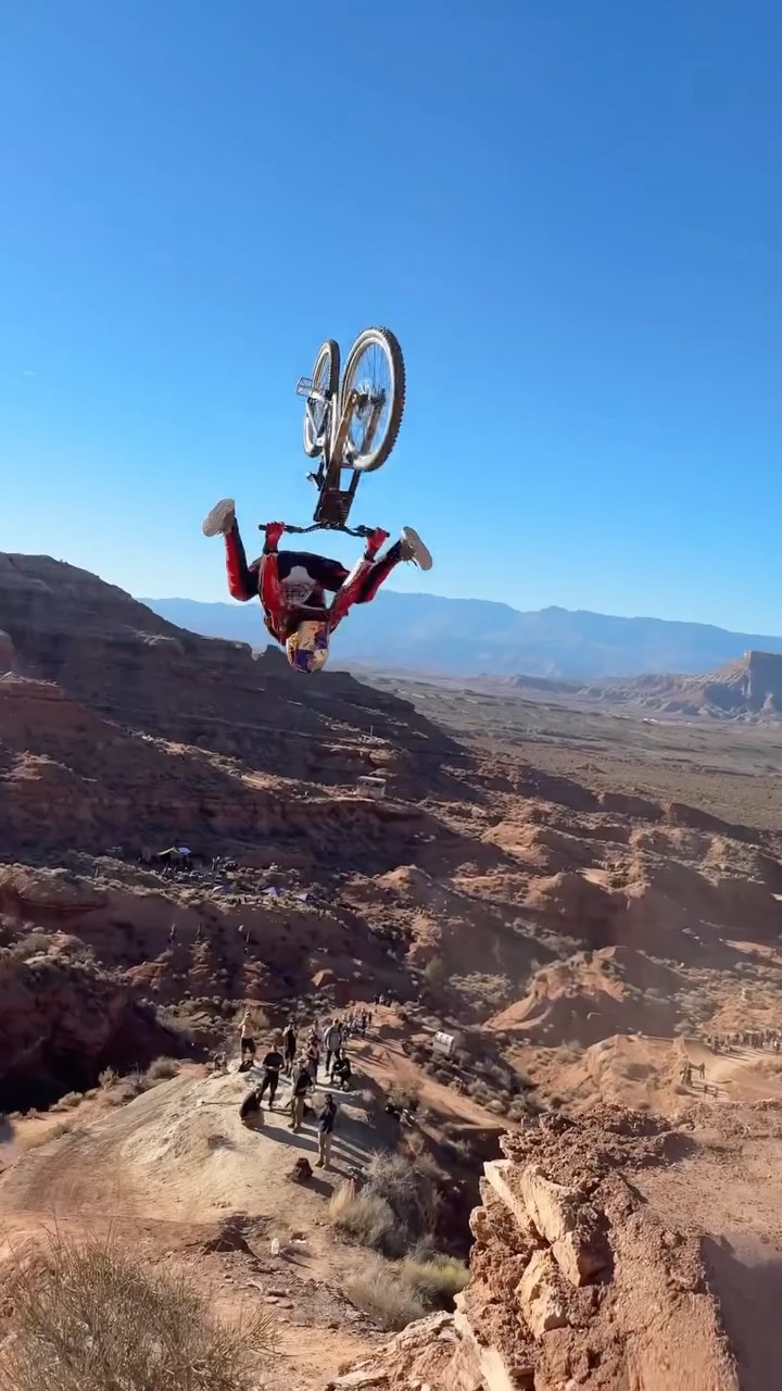 Instagram post by @redbullusa for Red Bull. Caption reads: [...] to go down 😤 Get ready for Red Bull Rampage....