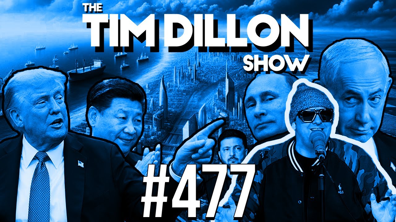 YouTube post by @TimDillonShow for hims. Caption reads: Back To Iran, Gaza Reborn, & A Happy New Year |....