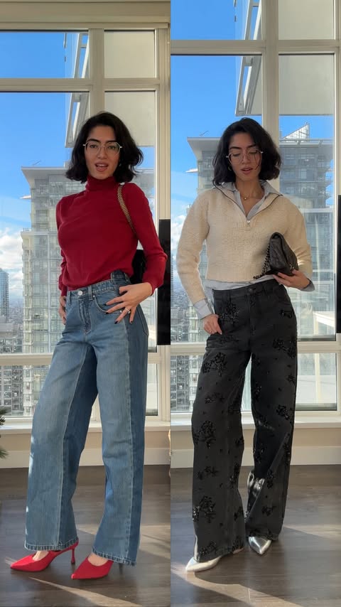 Instagram post by @sabsstyle_ for Fabrique. Caption reads: When the jeans are the outfit 👖I adore both these....