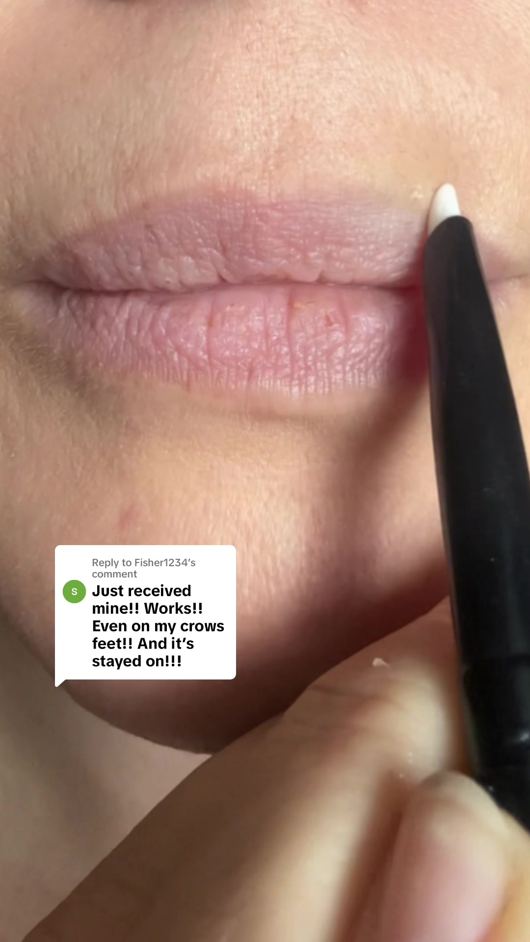 TikTok post by @lisafabrega for – Laura Geller. Caption reads: [...] #lipstickbleeding #lipwrinkles #laurageller....