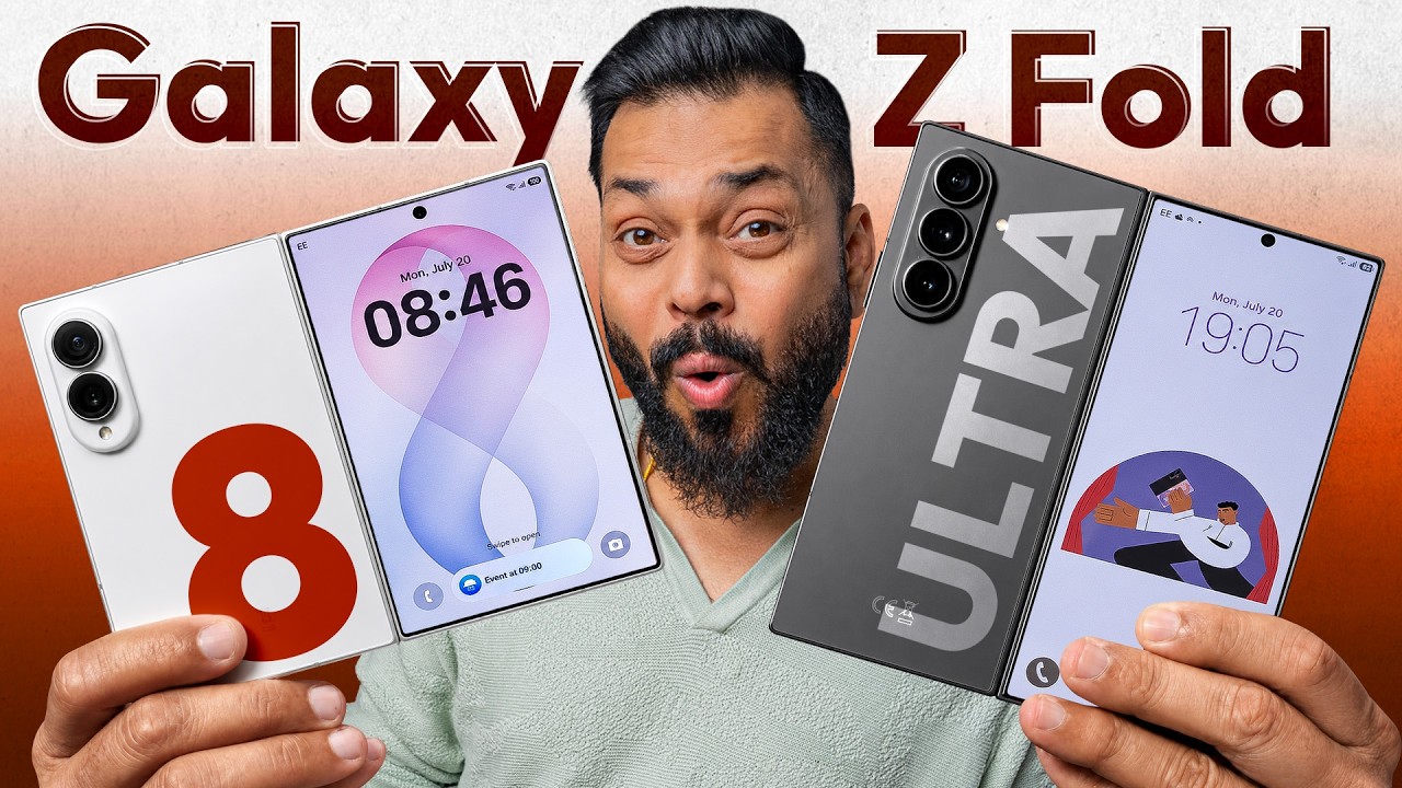 YouTube post by @TrakinTech for Luxe Entertainment. Caption reads: Samsung Galaxy Z Fold 8, Fold 8 Ultra Hands On &....
