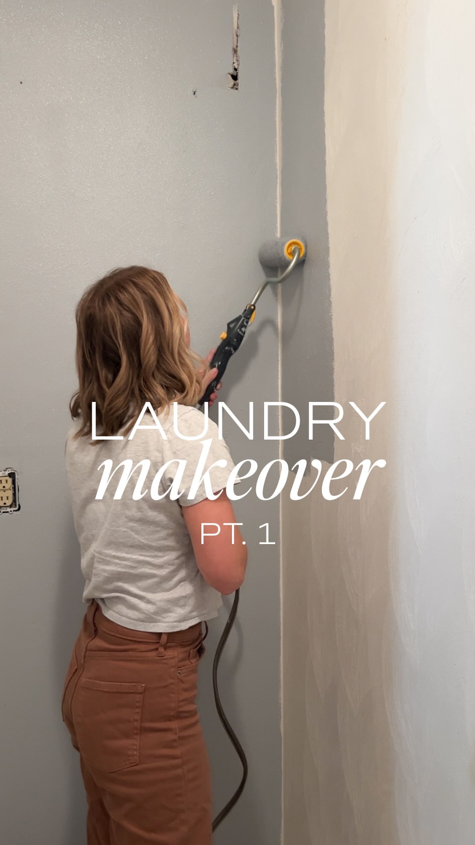 Instagram post by @salvagedbysammie for Wagner SprayTech. Caption reads: Laundry Room Makeover part 1! 

First up: a fresh....