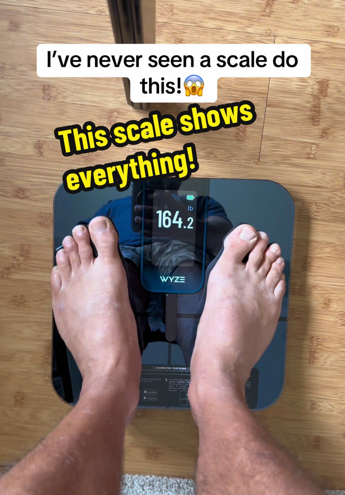 TikTok post by @manvaultfinds for Wyze. Caption reads: This scale from @Wyze is amazing! #stats #weight....