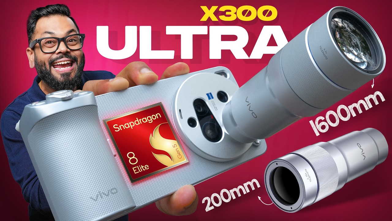 YouTube post by @TrakinTech for Luxe Entertainment. Caption reads: vivo X300 Ultra Unboxing & First Look ⚡ Snapdragon....