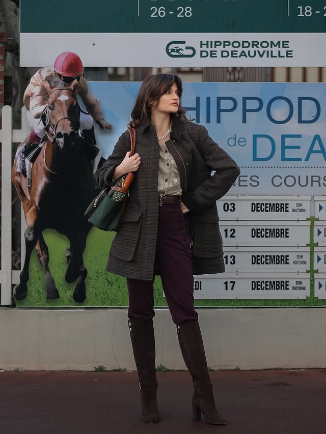 Instagram post by @minakshi.mahta for FAIRFAX & FAVOR. Caption reads: Horse racing day 🏇 wearing the new....