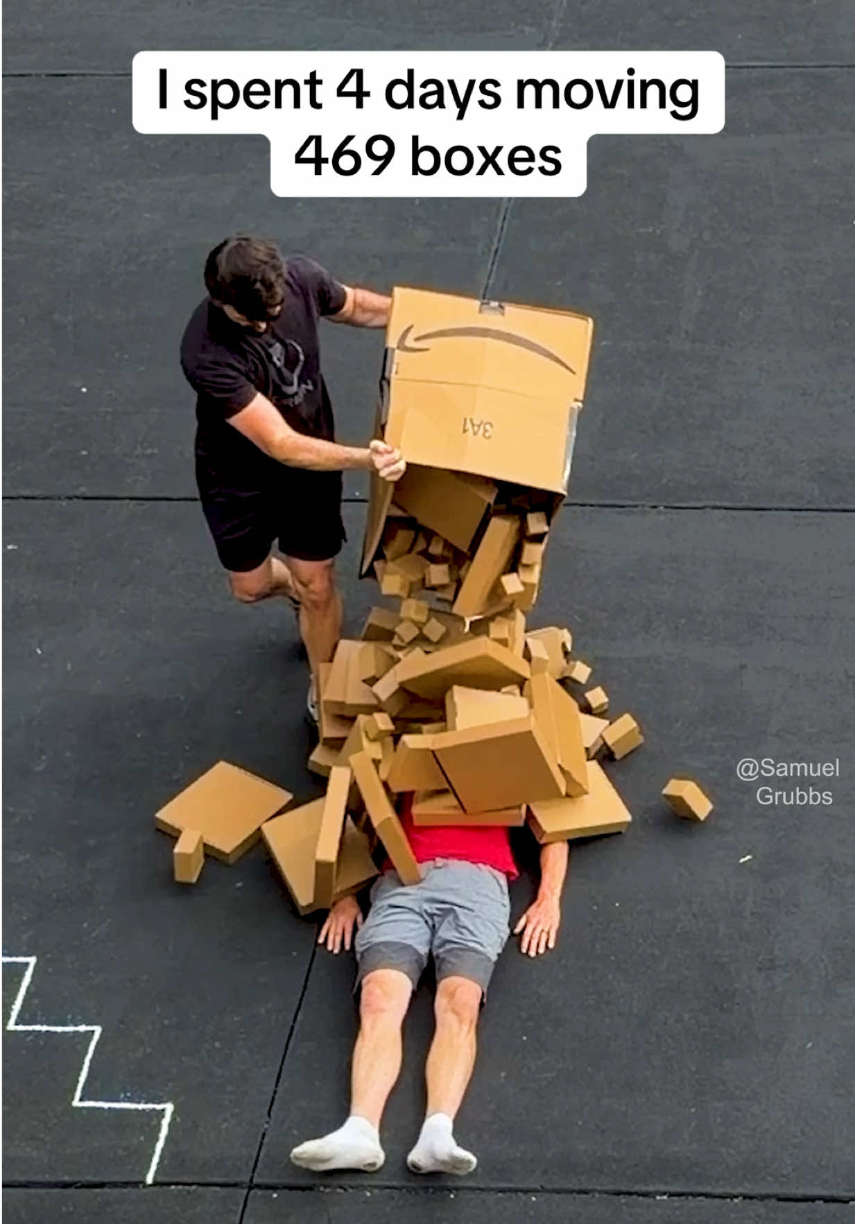 TikTok post by @samuelgrubbs for Accio. Caption reads: [...] moving 469 boxes? 😅 Never again! Let Accio....