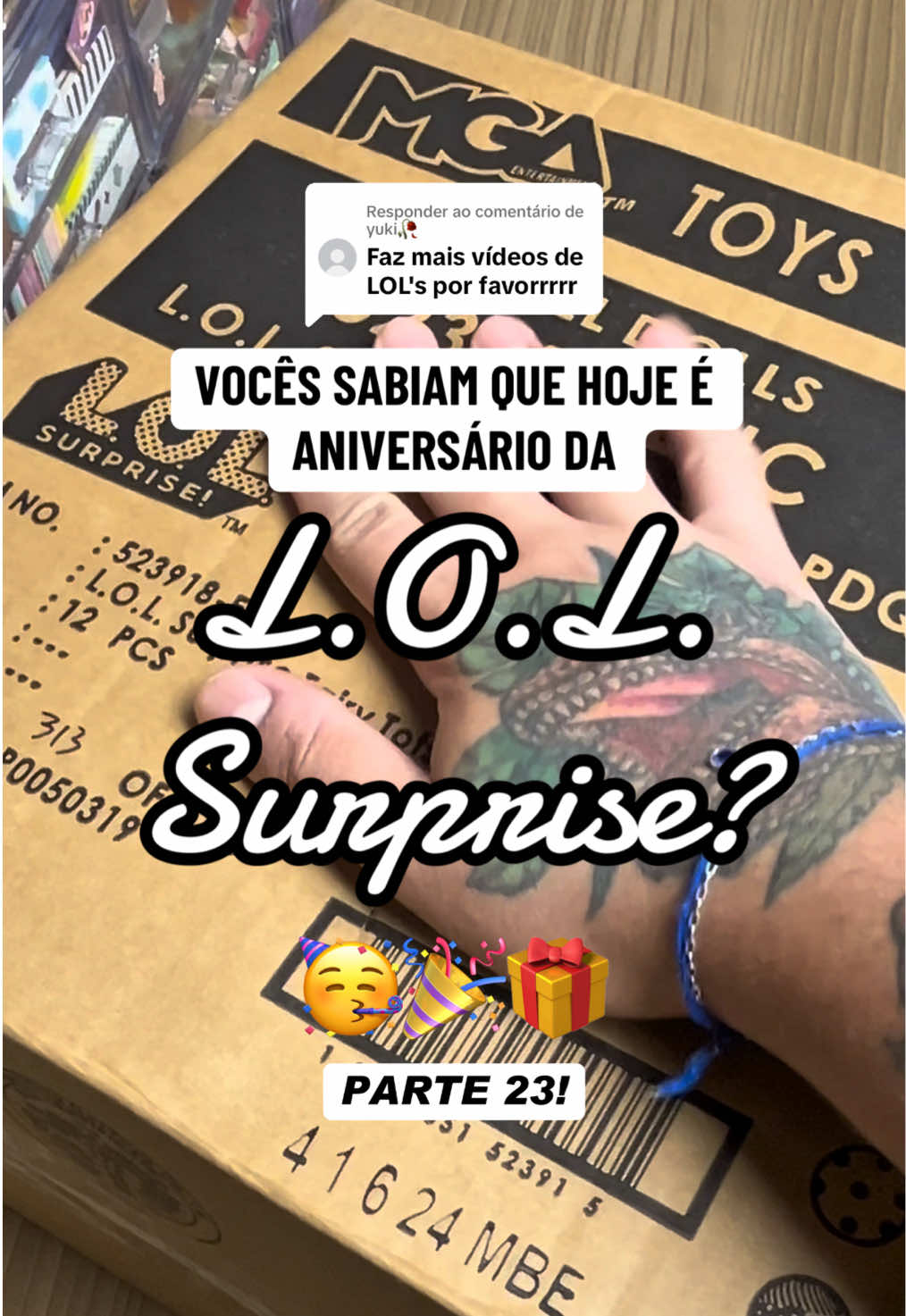 TikTok post by @rafazaakar for lolsurprise. Caption reads: Respondendo a @yuki🥀 HOJE É ANIVERSÁRIO DA....