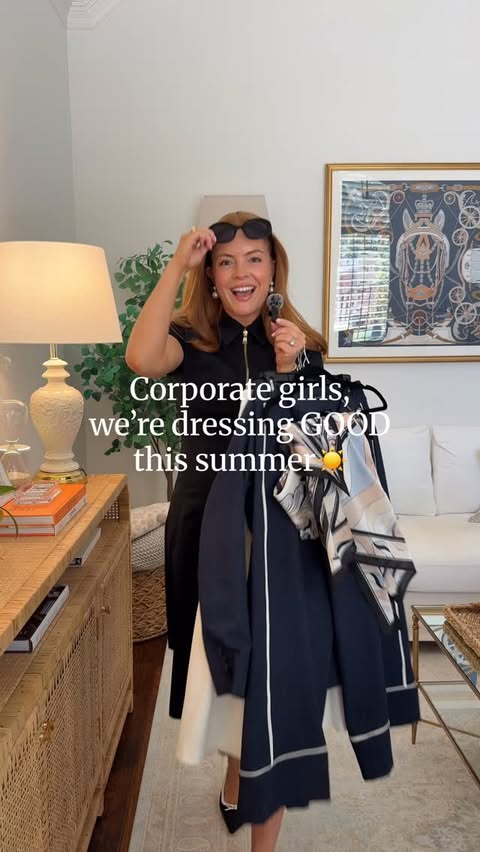 Instagram post by @hannahstemme for White House Black Market. Caption reads: Summer workwear but make it chic, effortless, and....