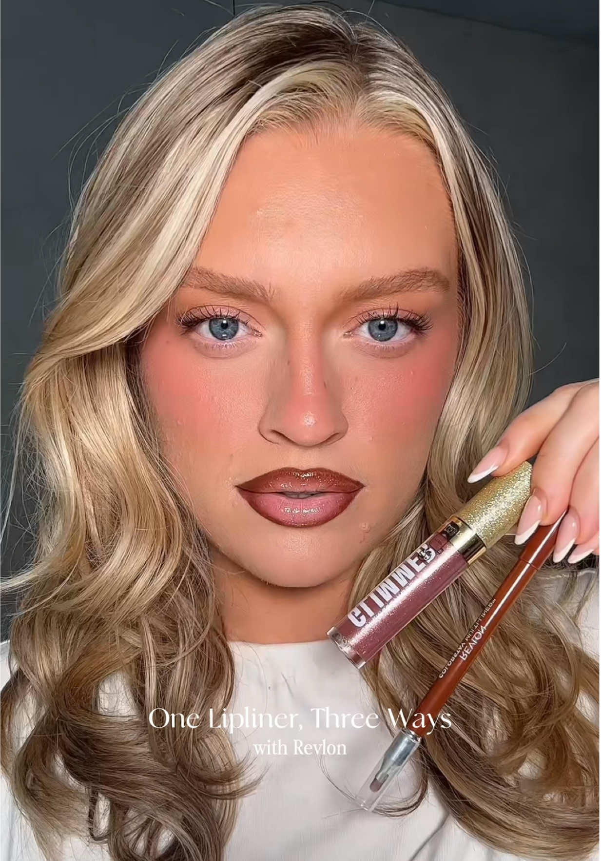 TikTok post by @makeupwlp for Revlon. Caption reads: One lipliner, Three ways with @RevlonUK 💋ad Using....