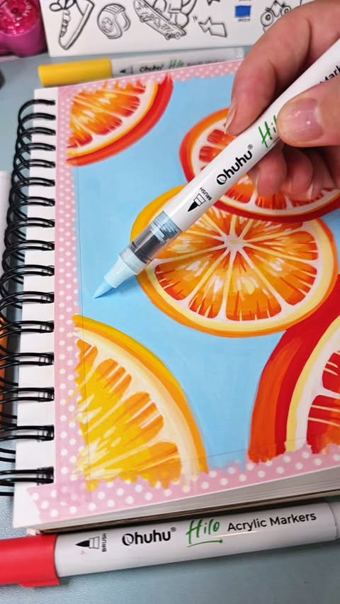 Instagram post by @mireyacolors for Ohuhu Art Supplies. Caption reads: Join the Ohuhu Blending Fruits Challenge!🍊🍇🥑....