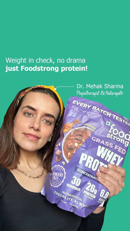 Instagram post by @shadesofmoon for foodstrong. Caption reads: -
Protein se power ka safar with @foodstrong.co ka....