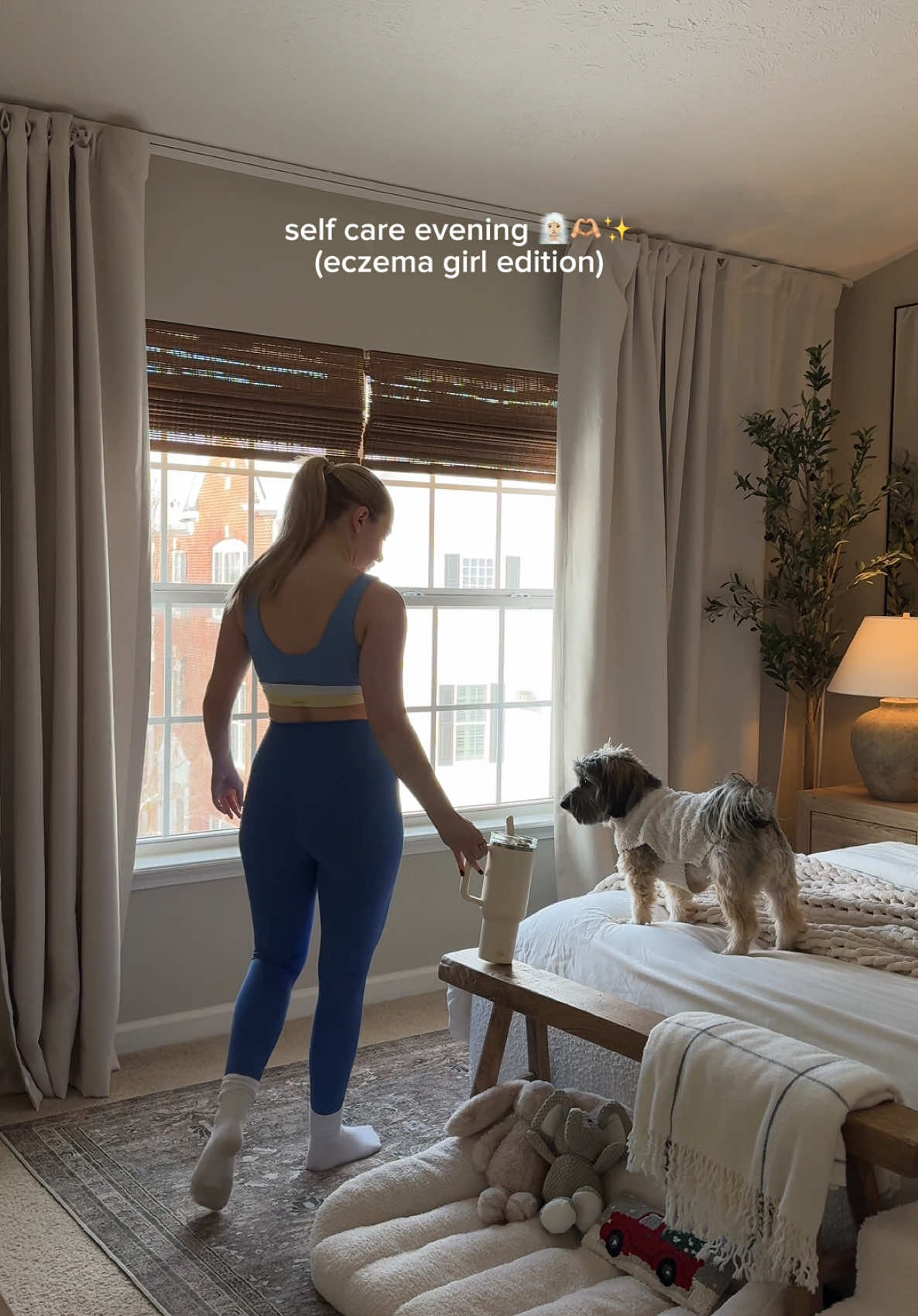 TikTok post by @maddycorbin for Dieuxskin. Caption reads: self-care evening with me 🧖🏼‍♀️🫶🏼✨ (eczema....