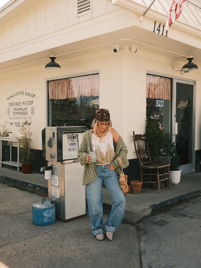 Instagram post by @hunterpremo for Free People. Caption reads: Forever a @freepeople gal 🩵 and currently....