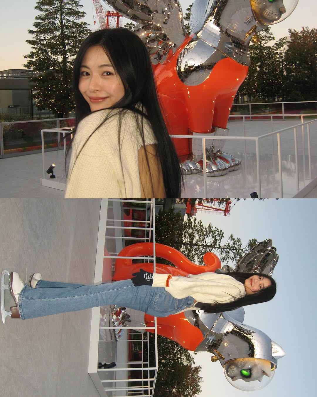 Instagram post by @rino.wauchi for GINZA SIX. Caption reads: GINZA SIXの屋上で開催されているスケートリンクRooftop Star Skating....