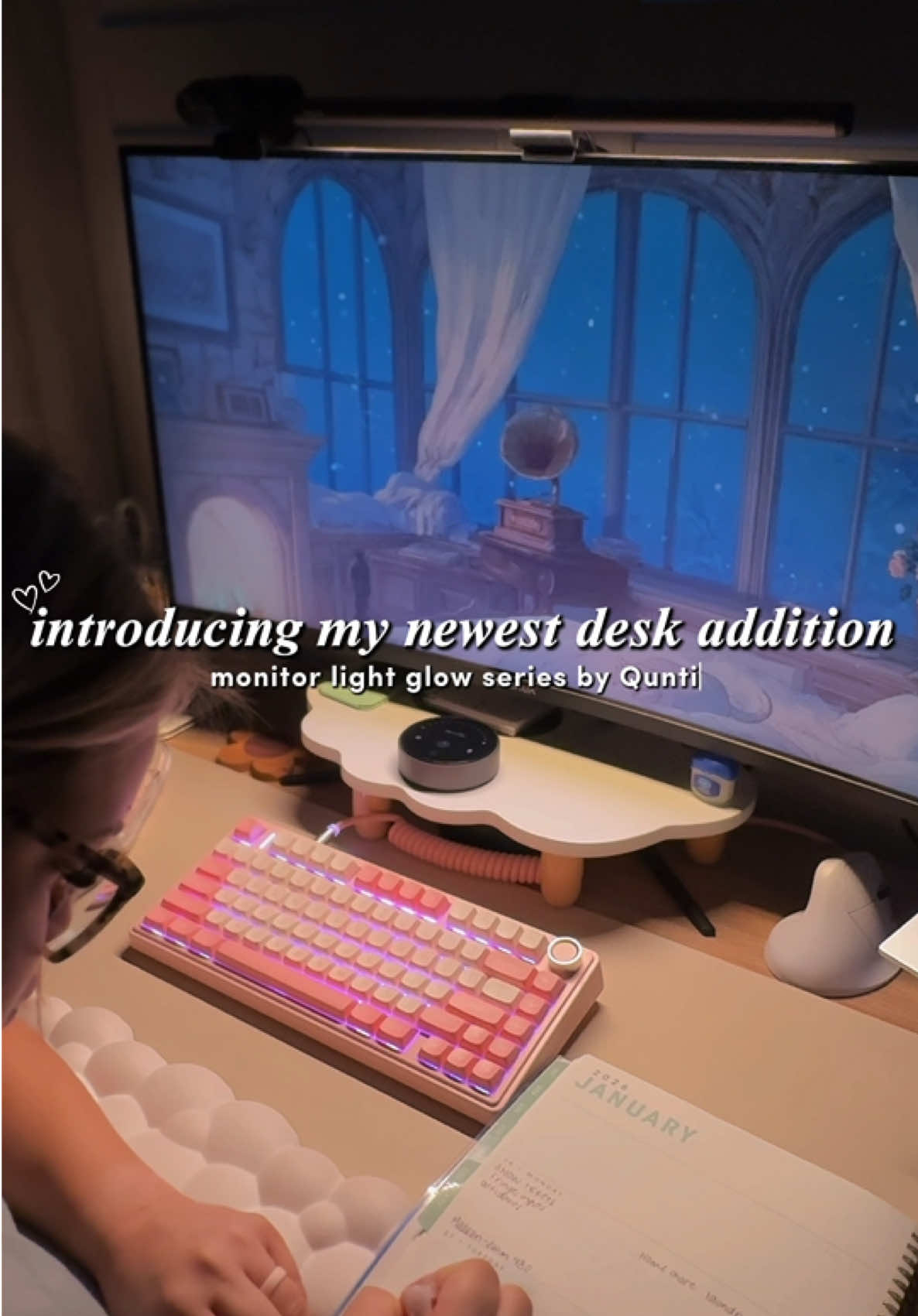 TikTok post by @gabriellailene for Quntis. Caption reads: [...] obsessed with my new monitor light from....