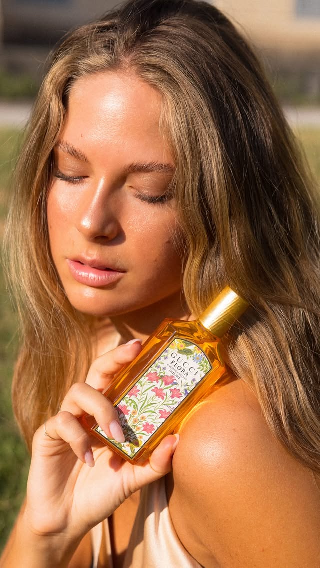 Instagram post by @beaparozzi for GUCCI. Caption reads: ADV Blooming at the sunset with the new Gucci....