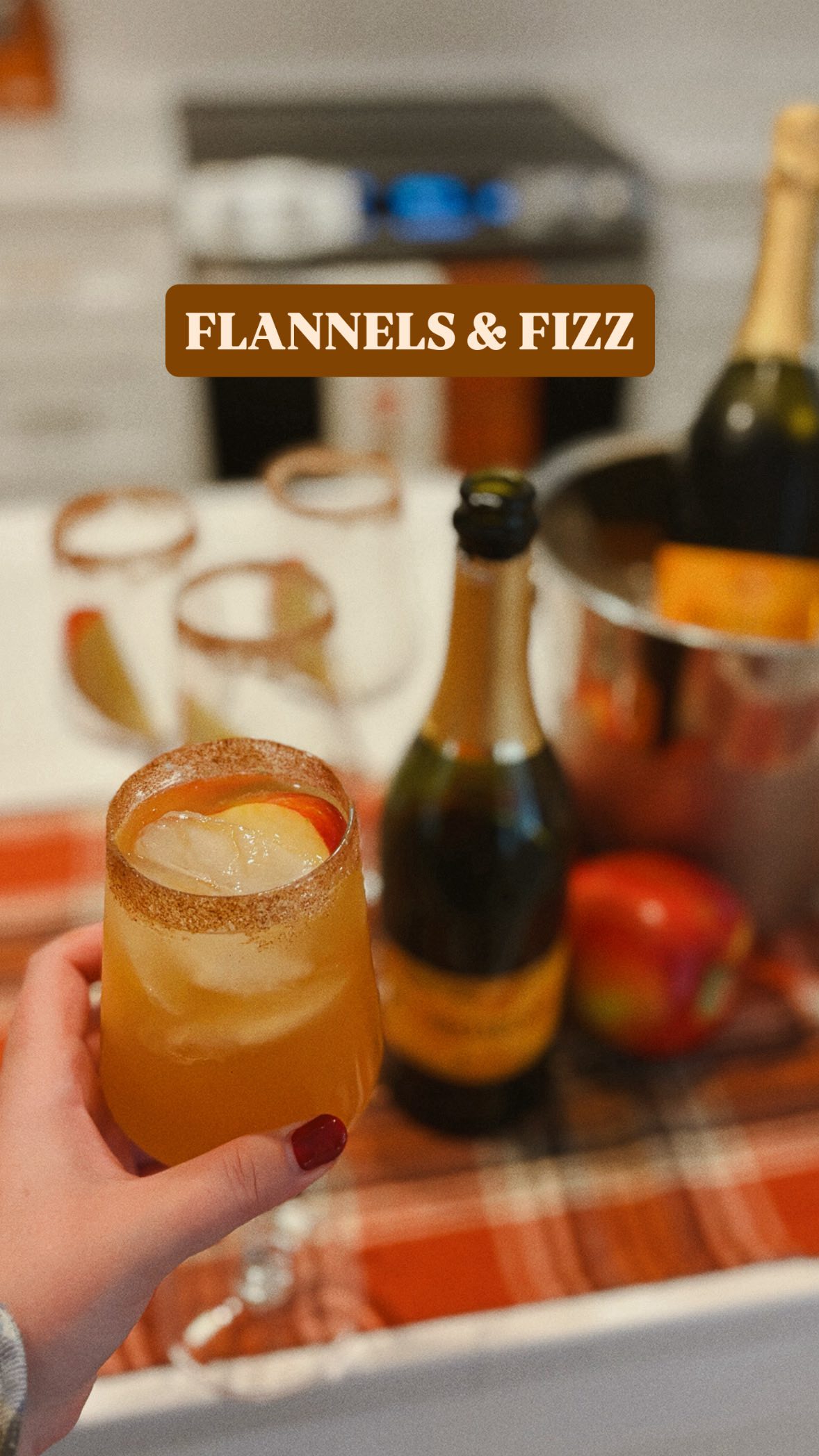 Instagram post by @kerralynnlooks for Evite. Caption reads: Kicked off fall with a Flannels & Fizz night!🥂....