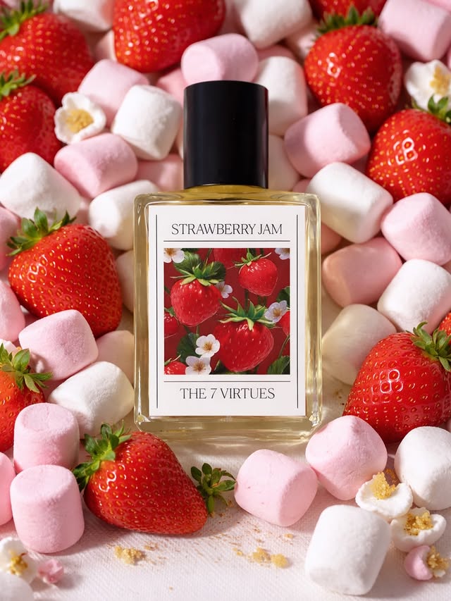 Instagram post by @cher_so_scented for The 7 Virtues. Caption reads: 🍓Get ready to fall completely in love with The....