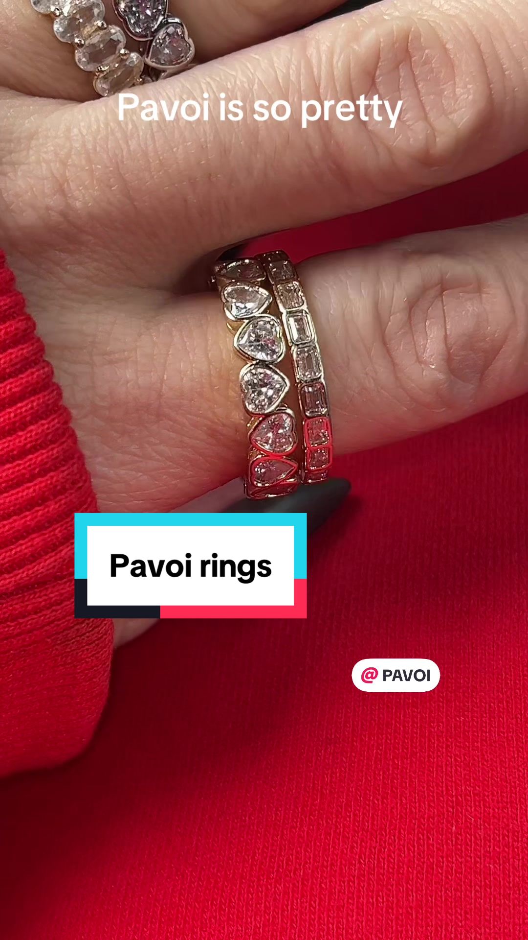 TikTok post by @jenny.boom.boom2 for Pavoi. Caption reads: [...] these gold plated rings from @PAVOI....