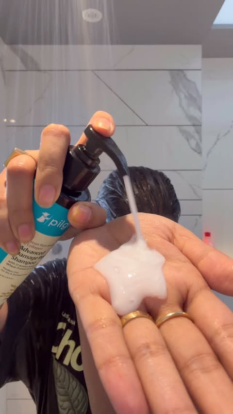 Instagram post by @aesthetic__sonyeo for ThePinkPantherCo. Caption reads: Damage Repair Shampoo: Softttt, smooth hair again....
